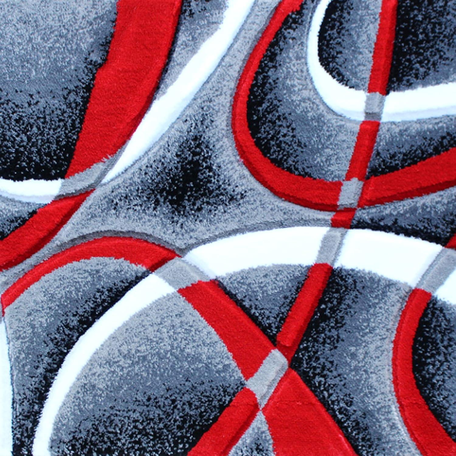 Flash Furniture Atlan Collection Abstract Area Rug - High Pile Red Olefin Rug - 4' x 4' Round Area Rug - Jute Backing - Hallway, Entryway, Bedroom