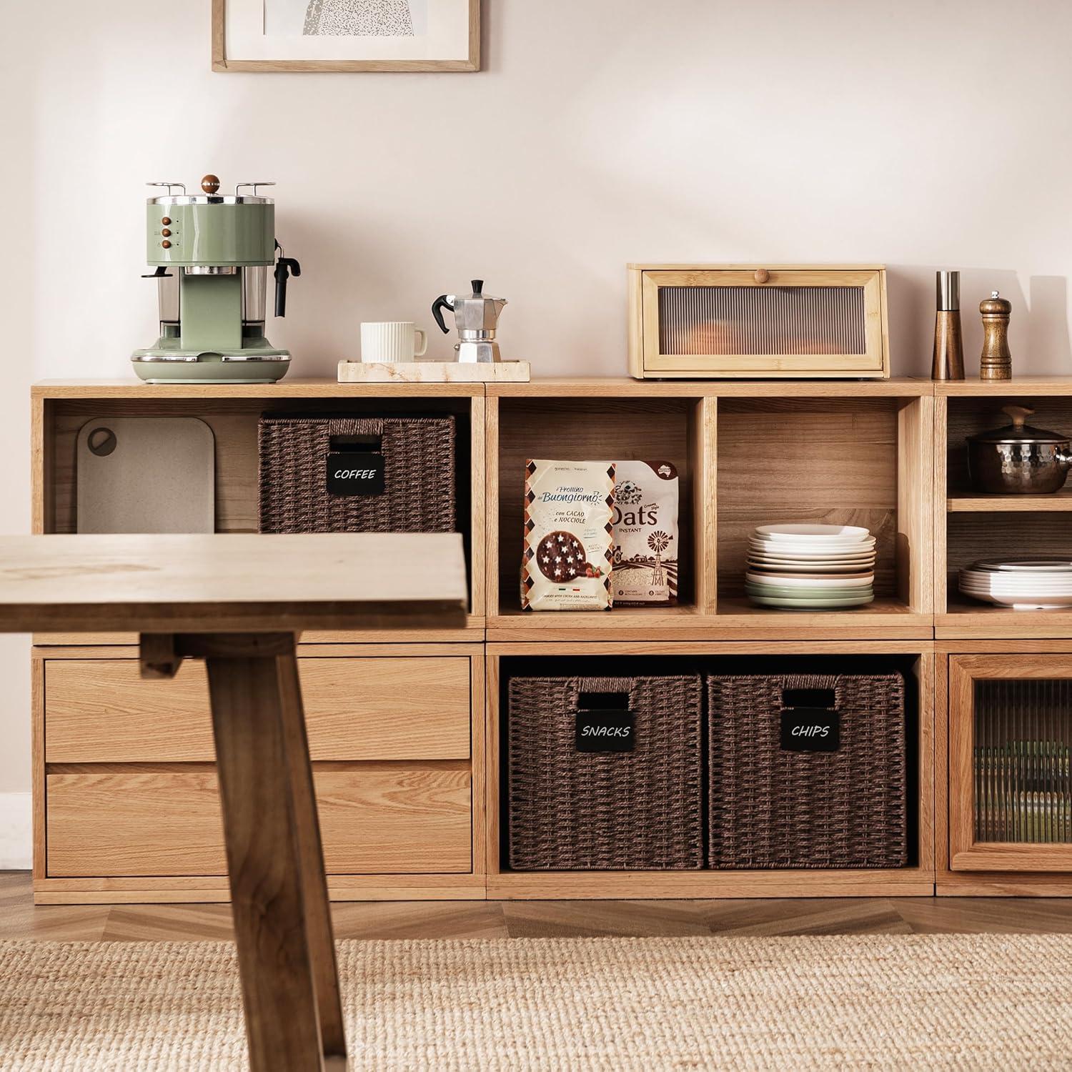 Ornavo Home 2 Pack Paper Wicker Storage Shelf Basket Cube Bin with Handles - 10.5" Inch - Brown