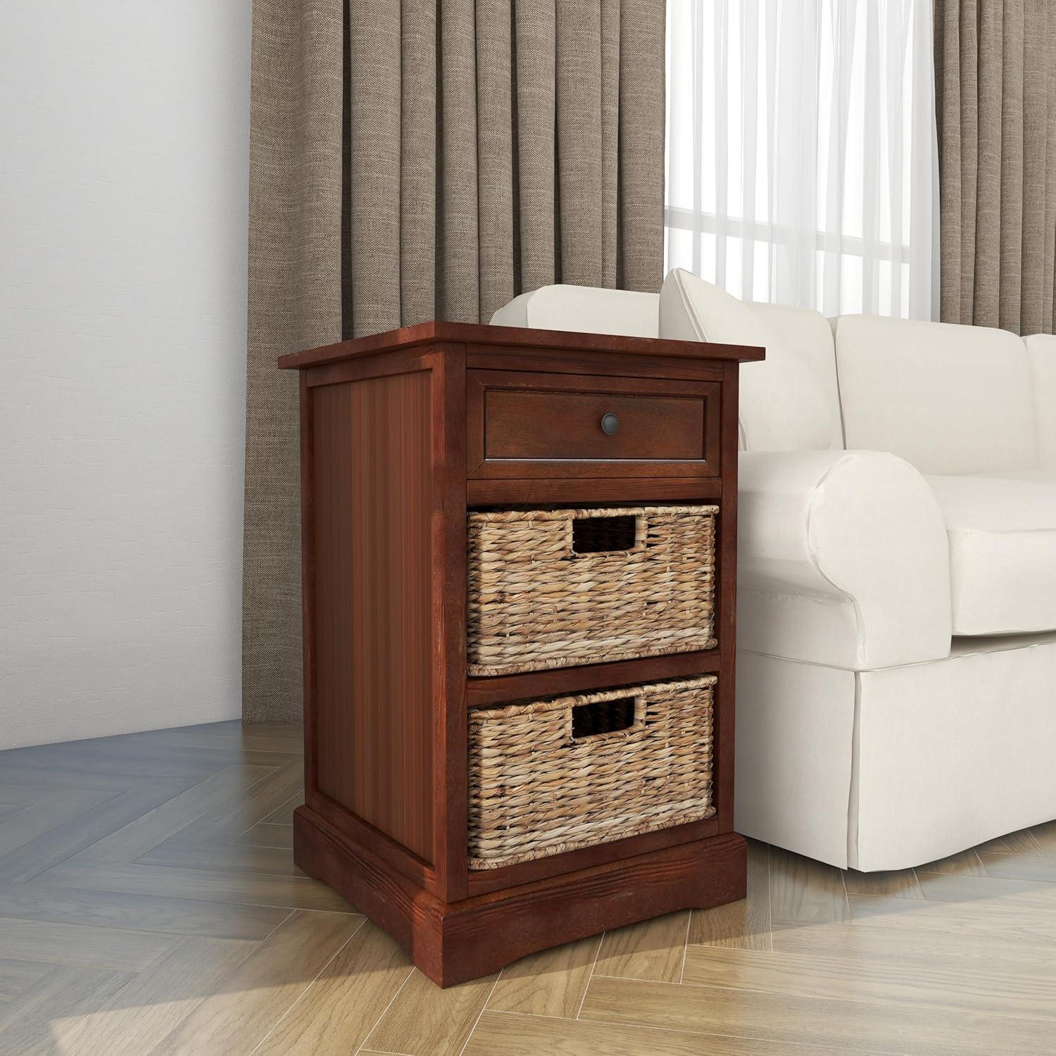 Wooden Side Chest with Wicker Drawers Brown - Olivia & May