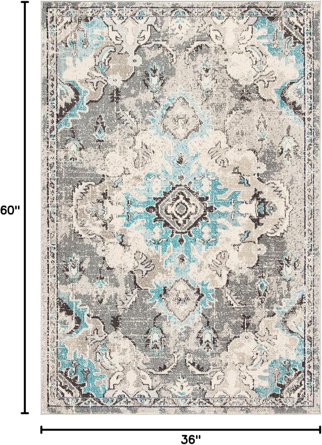 SAFAVIEH Madison Elinor Traditional Distressed Area Rug, Grey/Light Blue, 3' x 5'