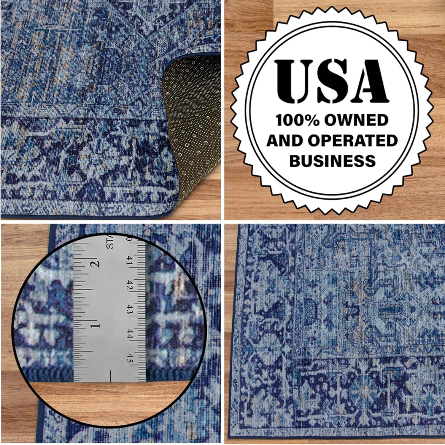 ReaLife Rugs Machine Washable Printed Vintage Distressed Traditional Blue Eco-friendly Recycled Fiber Area Runner Rug (4' x 6')