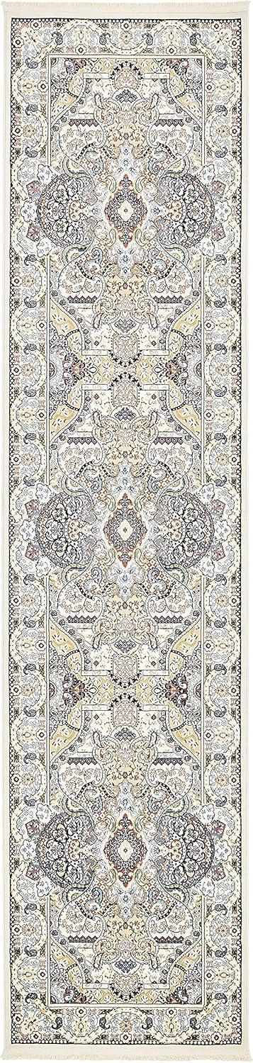 Unique Loom Glasgow Narenj Rug Ivory/Blue 3' x 13' 1" Runner Floral Traditional Perfect For Bathroom Hallway Mud Room Laundry Room