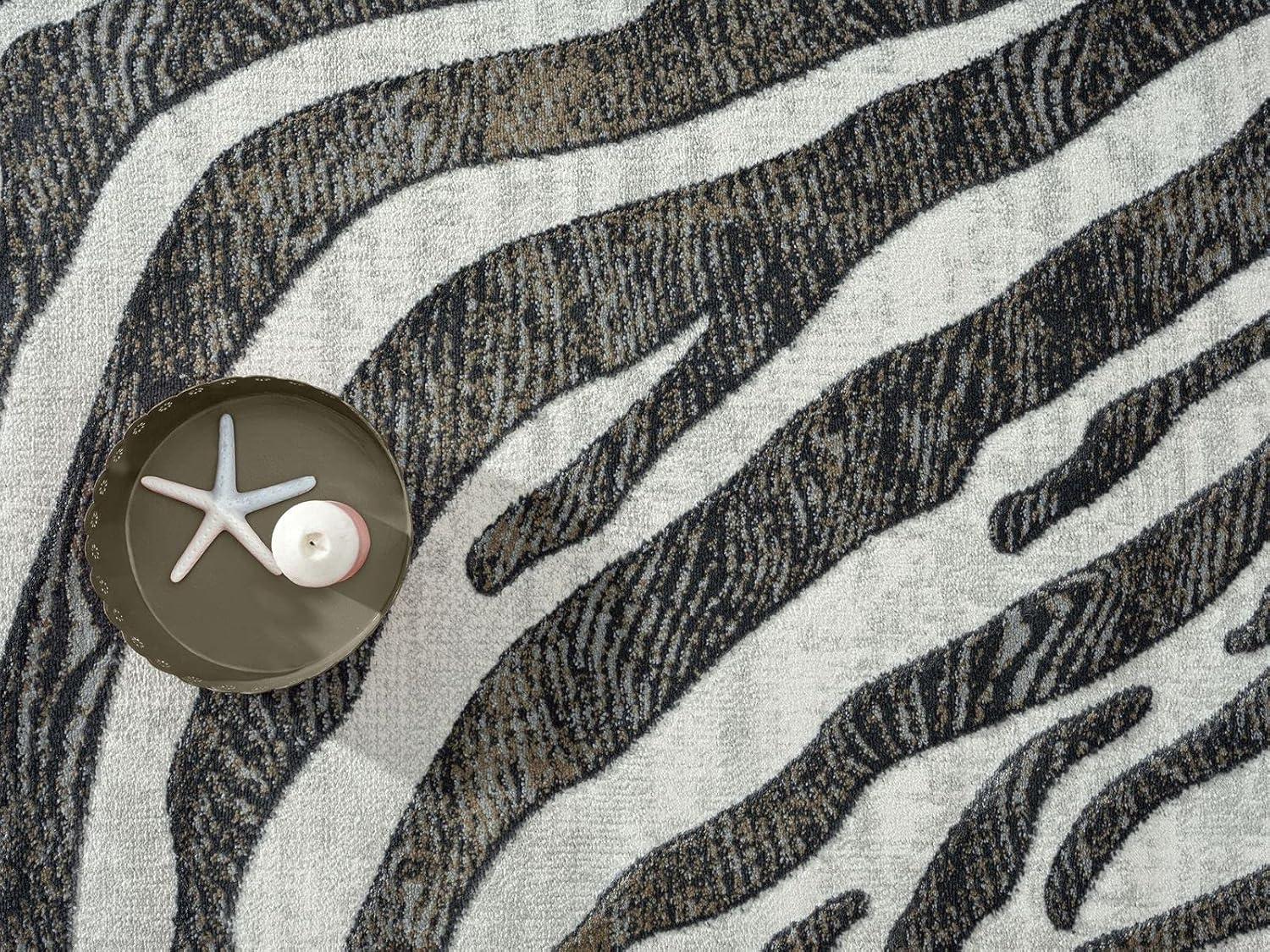 Abani Nova NOV170B Grey Brown Zebra Print Area Rug 6' x 9' - Grey