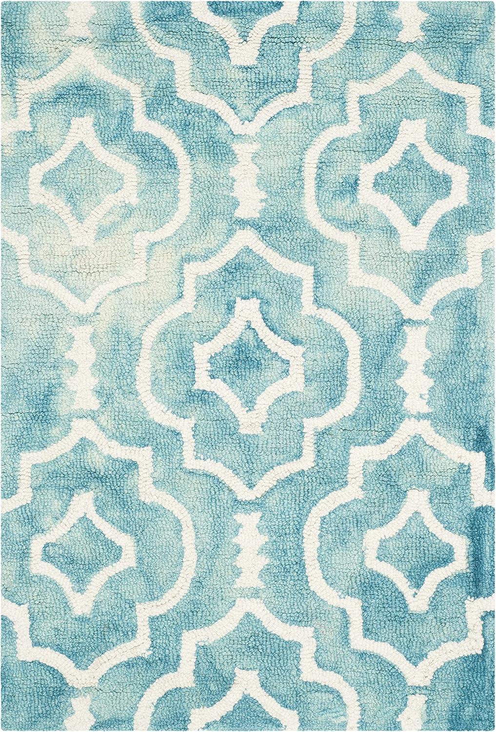 Ivory Turquoise Hand-tufted Wool Rectangular Accent Rug