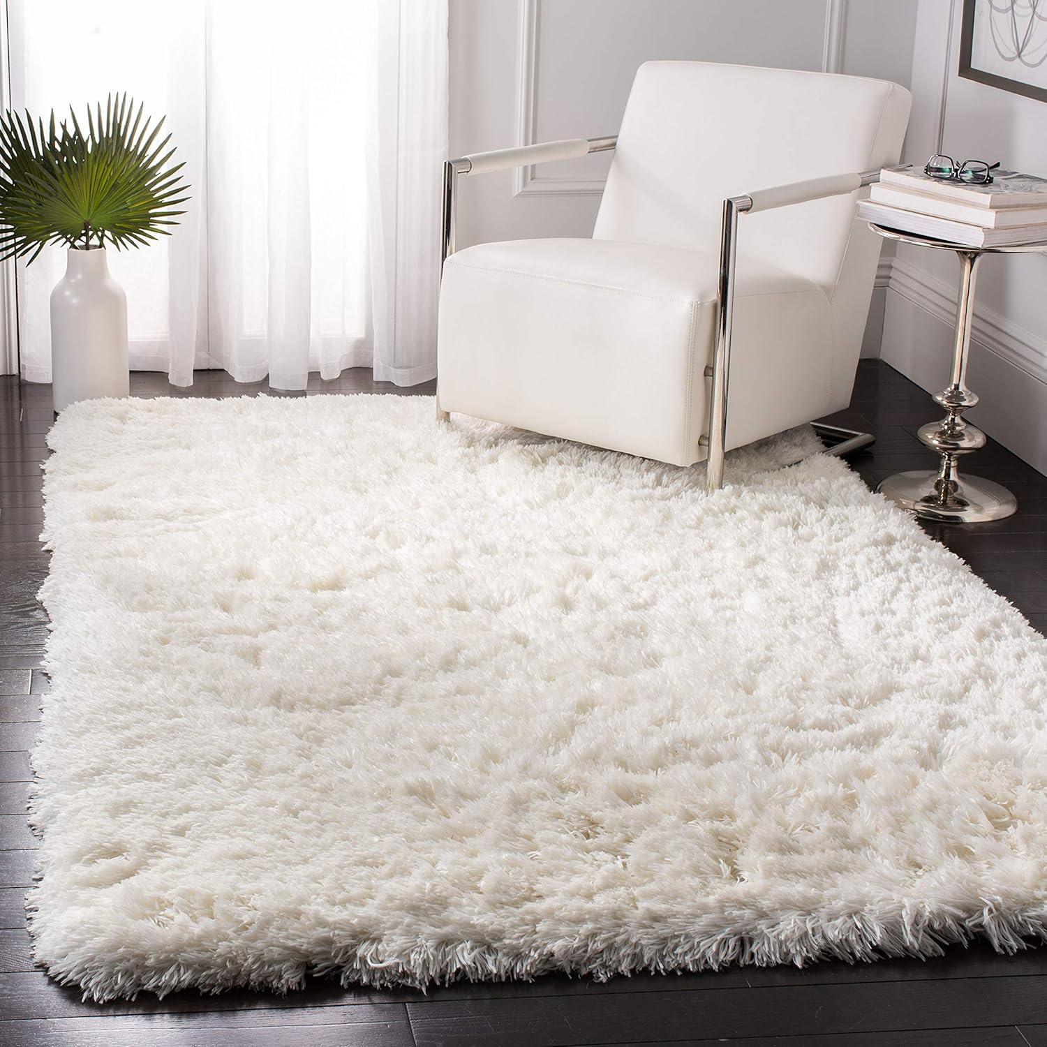 SAFAVIEH Arctic Giselle Solid Polyester Shag Area Rug, Ivory, 7' x 10' Scalloped