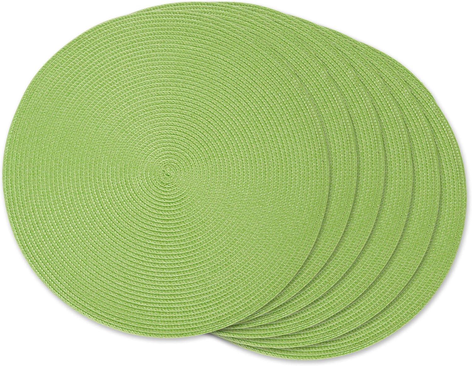 Placemats Set of 6, Lime Green Placemats Set of 6, Round Woven Placemats for Indoor and Outdoor, Washable Woven Placemats for St Patricks Day Placemats, 15 Inch