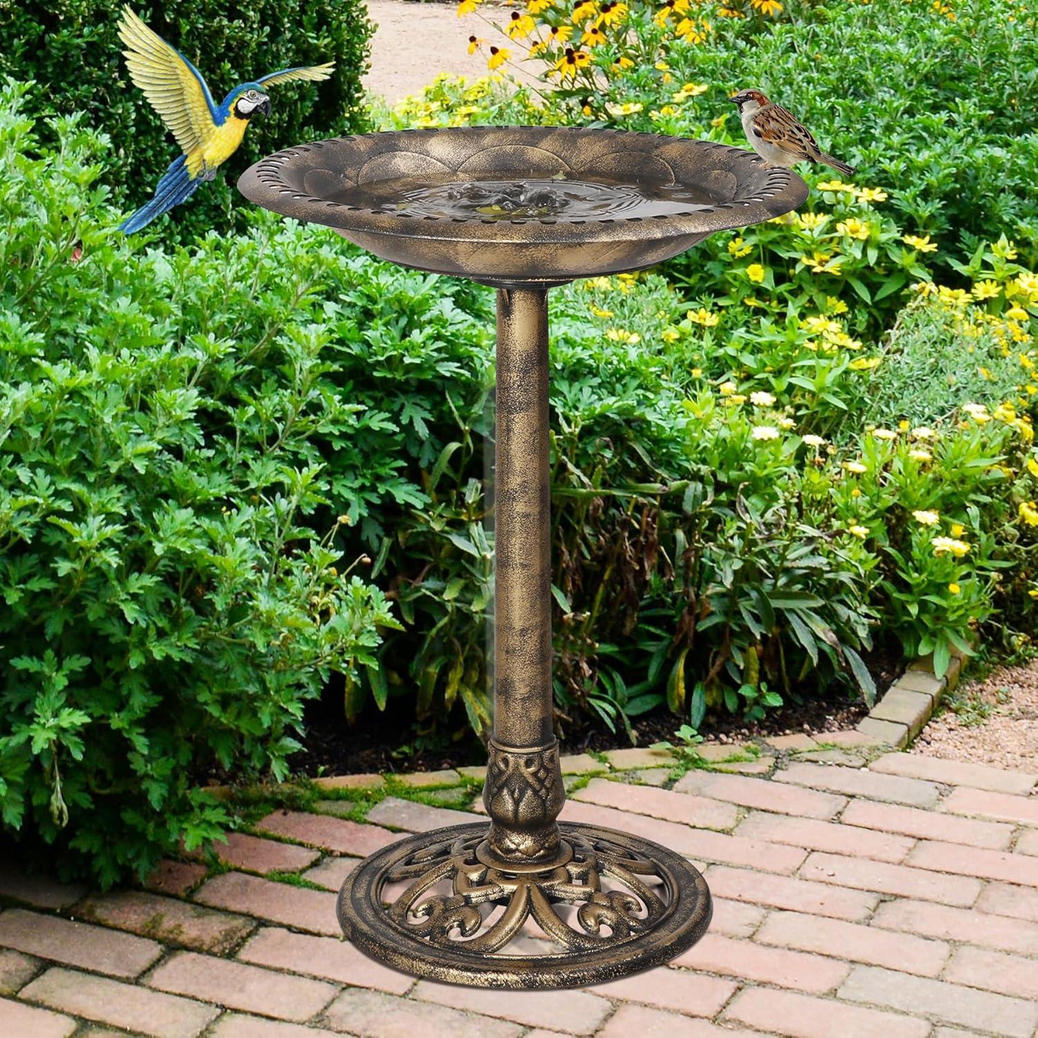 HomGarden 28"H x 20"W Vintage Bird Bath Antique Birdbath Outdoor Garden Backyard Décor, Bronze