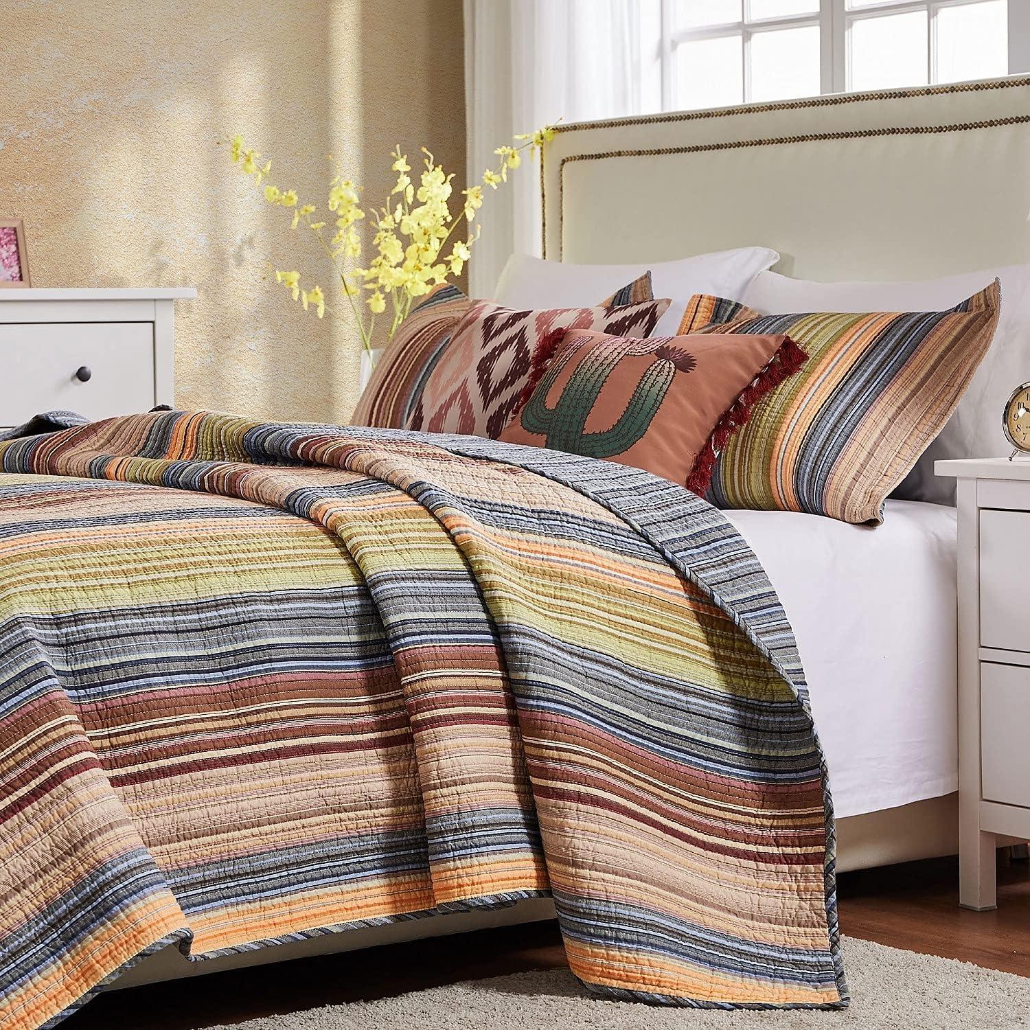 Katy Stripe Cotton Reversible Quilt Set