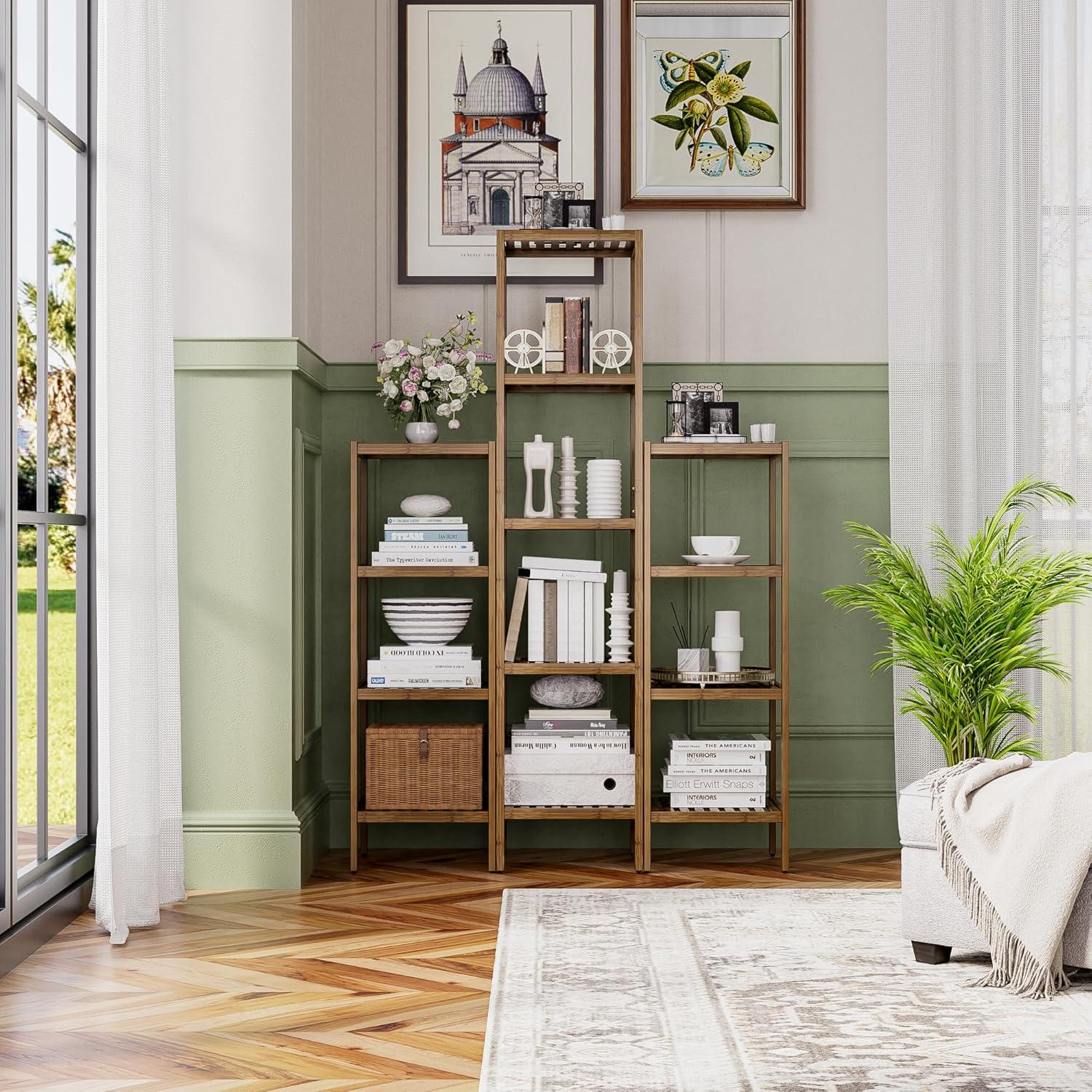 Bathroom Storage Shelf, 4-Tier Bamboo Rack Organizer, Multifunctional Shelving Unit For Living Room Bedroom Kitchen (Black)