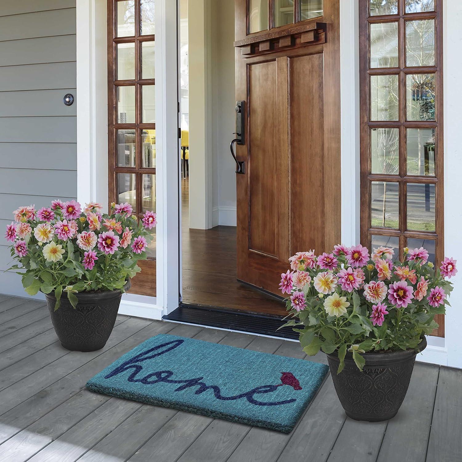 FH Home Floral Extra Thick Doormat - Handwoven, Durable - Natural Coir - Entryway, Front Door, Porch, Patio - Field of Poppies Red (18" x 30" Thick)