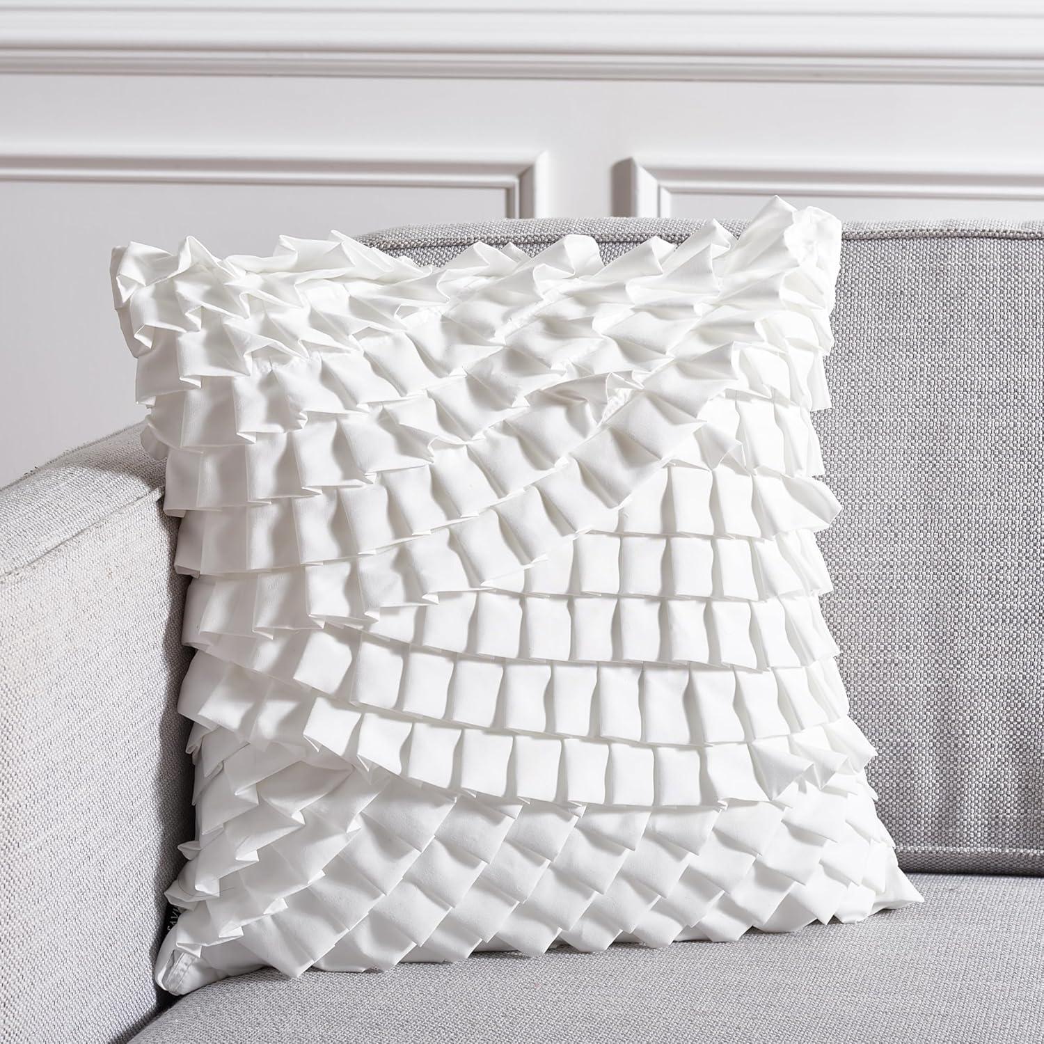 Teagen White Ruffled 18" Square Decorative Pillow