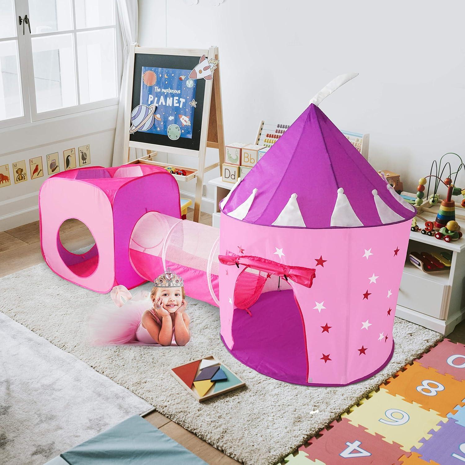 Princess Castle Play Tent Set with Tunnel and Dress Up Costume