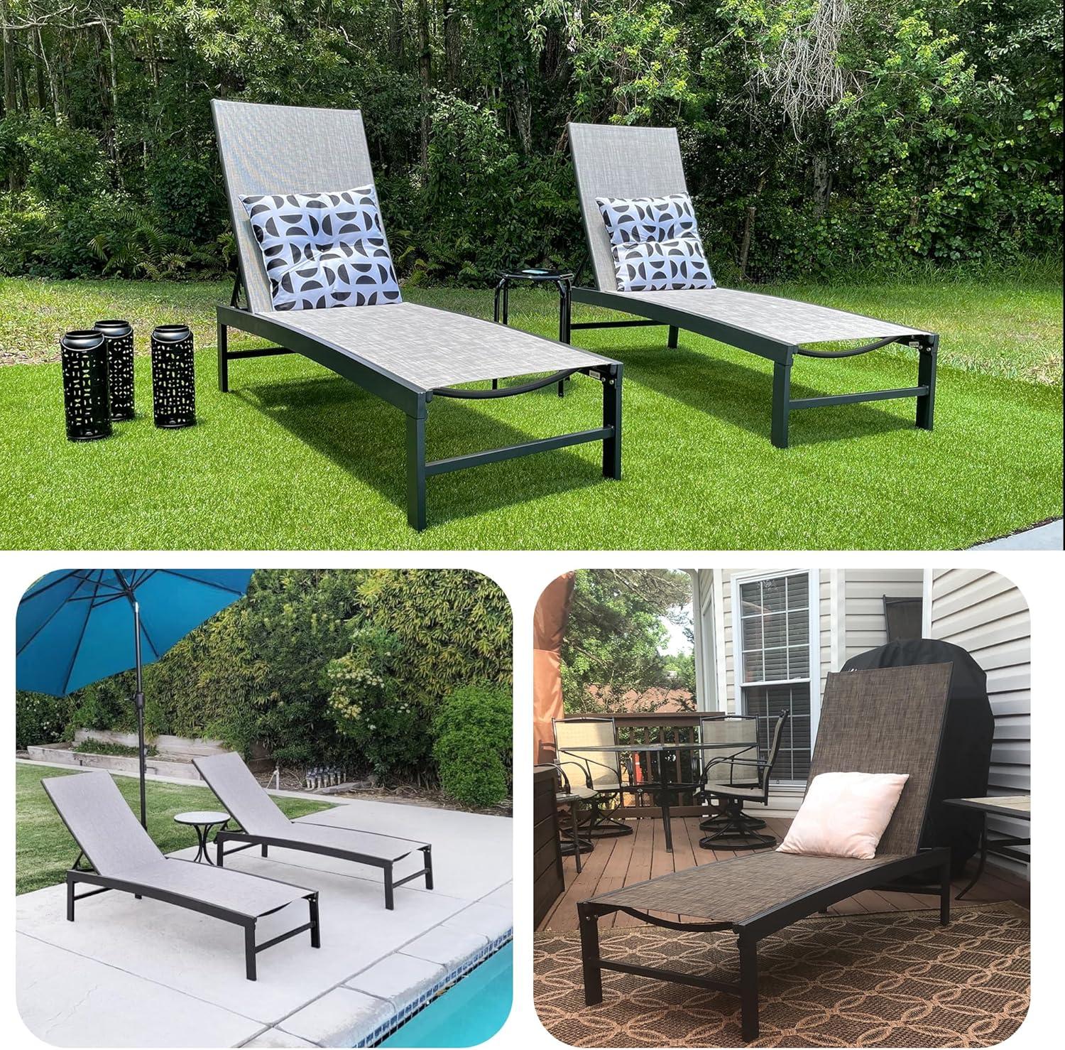 Pellebant  Outdoor Aluminum Patio Chaise Lounge Chair Adjustable - N/A Gray&Brown