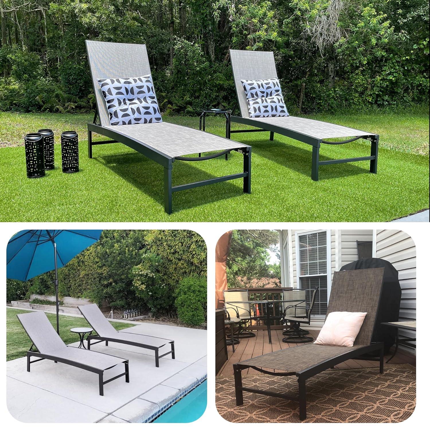 Pellebant  Outdoor Aluminum Patio Chaise Lounge Chair Adjustable - N/A Gray&Brown