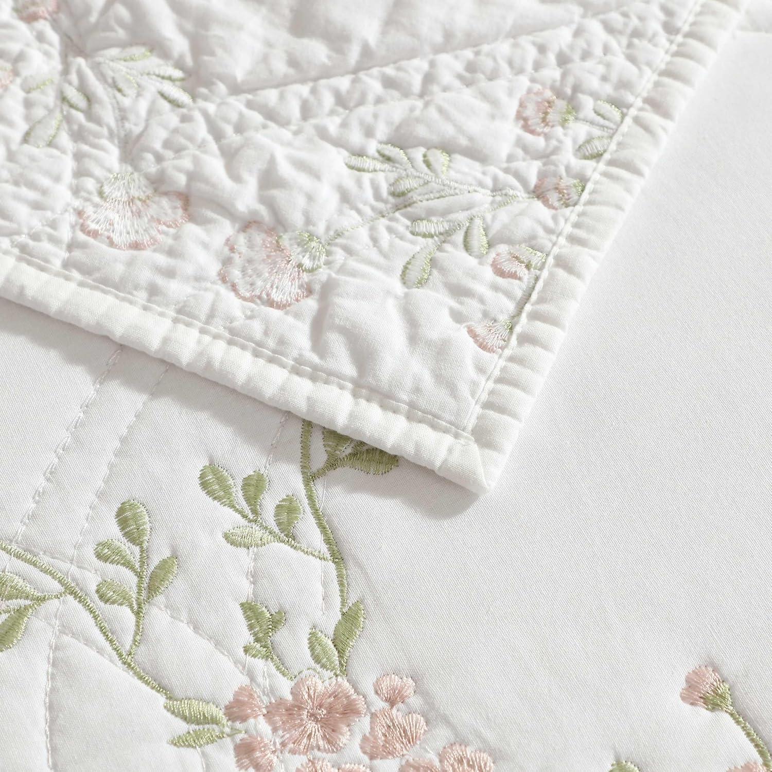 Laura Ashley - Full/Queen Quilt Set, Super Soft & Breathable Embroidered Bedding with Matching Sham(s), Floral Home Decor (Floral Embroidery Pink, Full/Queen)