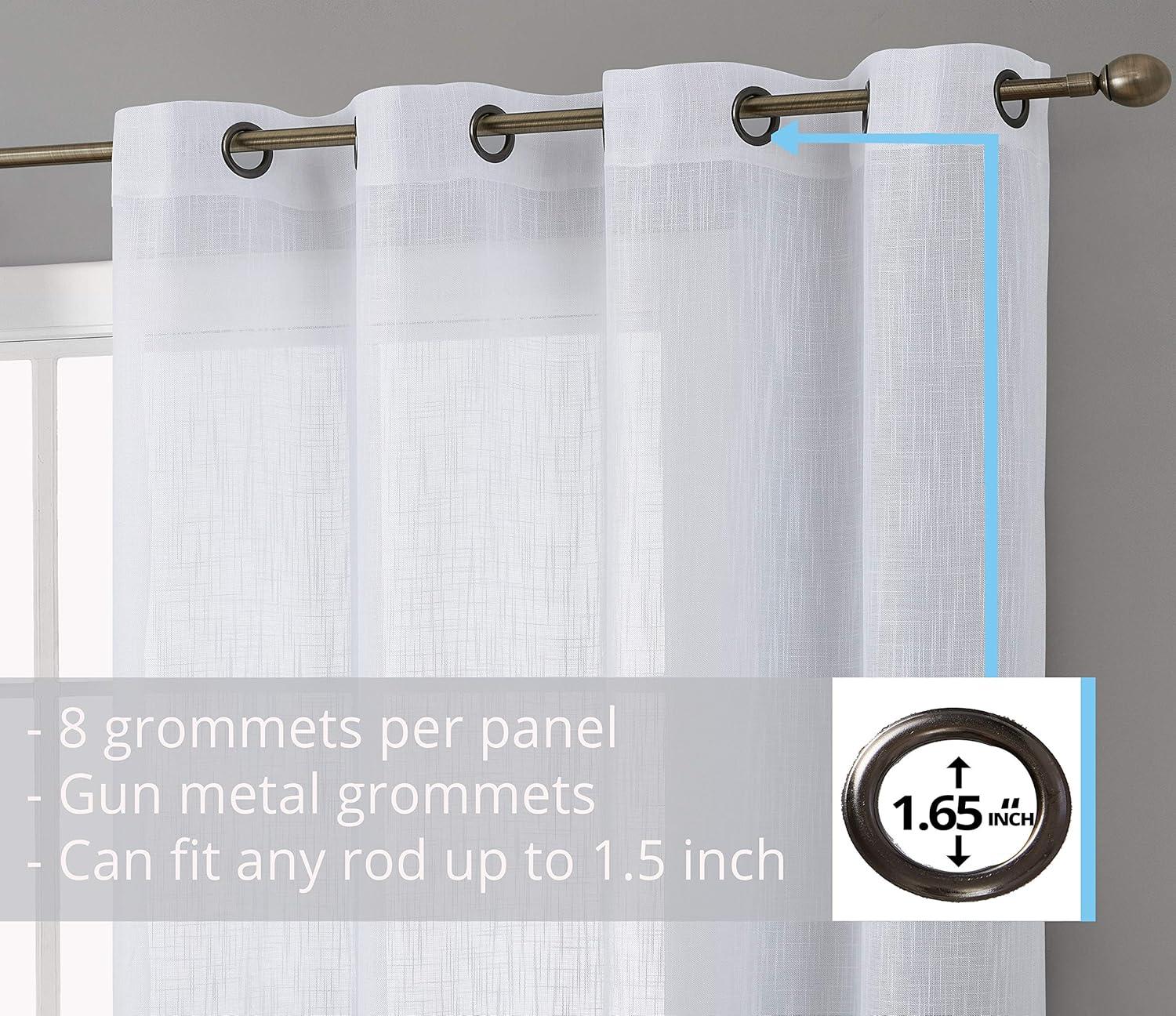 THD Serena Faux Linen Textured Semi Sheer Transparent Window Grommet Long Thick Curtain Panels, Pair