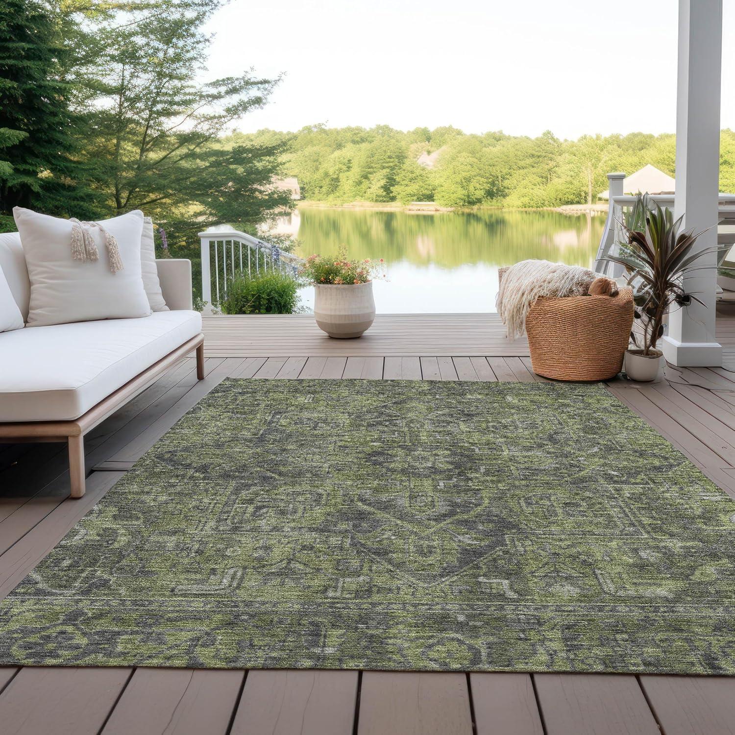 Green Synthetic Oriental 9' x 12' Washable Area Rug