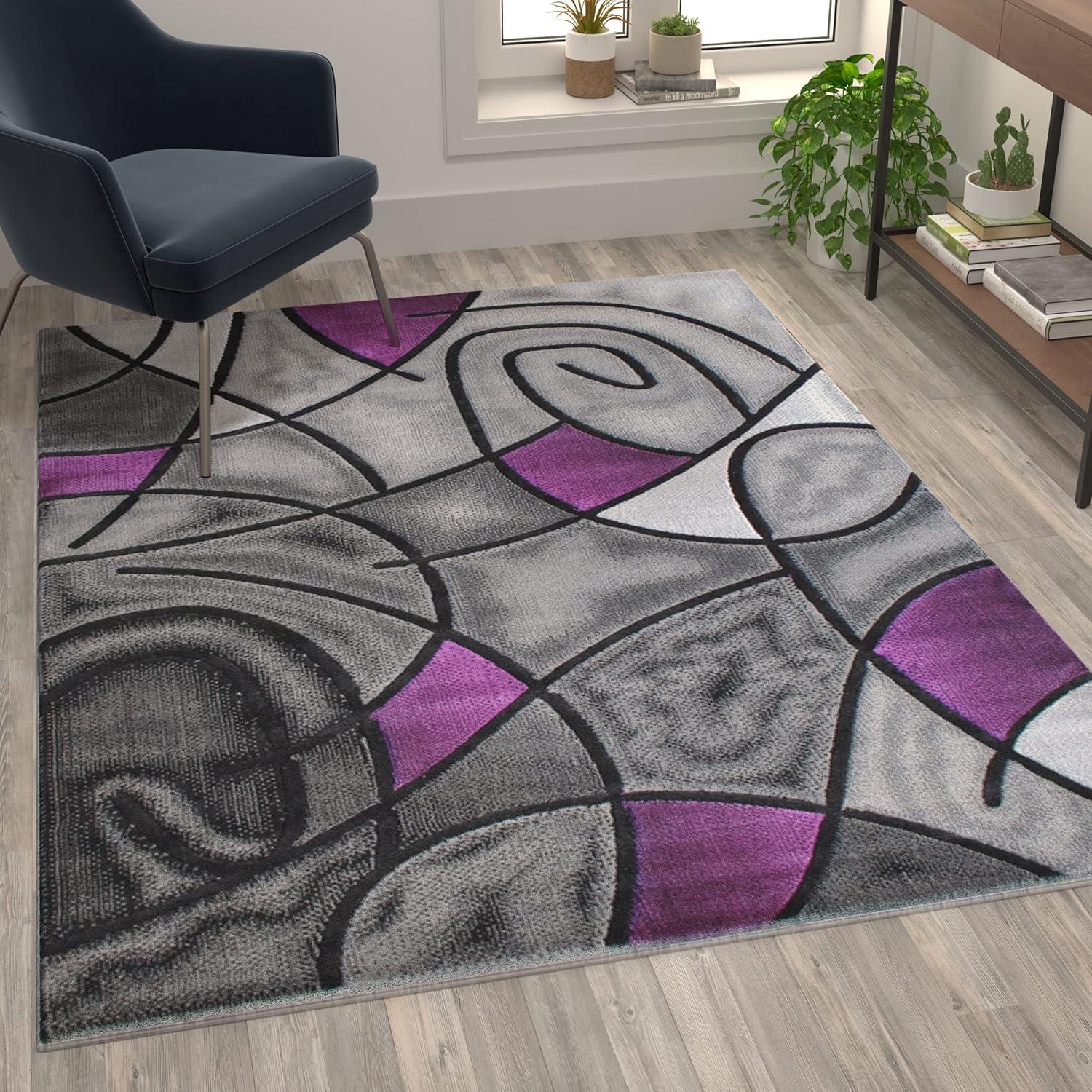 Flash Furniture Jubilee Rectangular Contemporary Black, Grey, Purple Area Rug, 5' x 7'