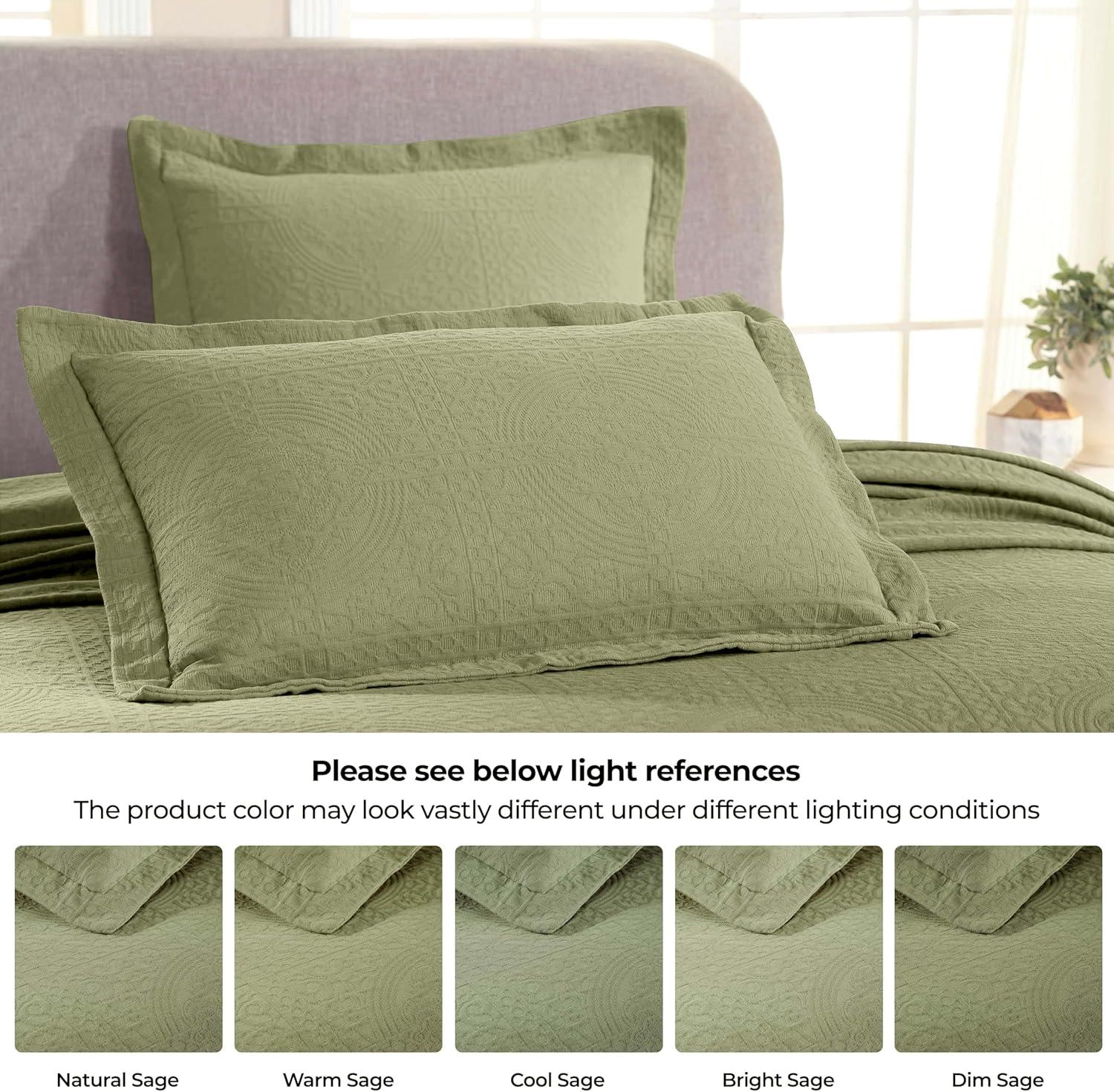 Superior Fleur De Lis Cotton Decorative Bedspread and Sham Set, Twin, Sage