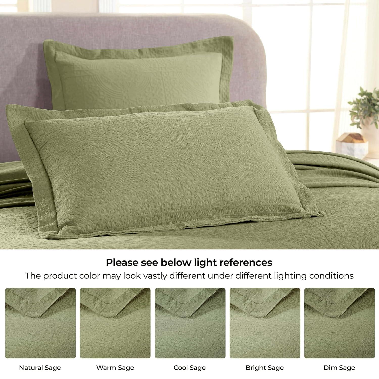 Superior Fleur De Lis Cotton Decorative Bedspread and Sham Set, Twin, Sage