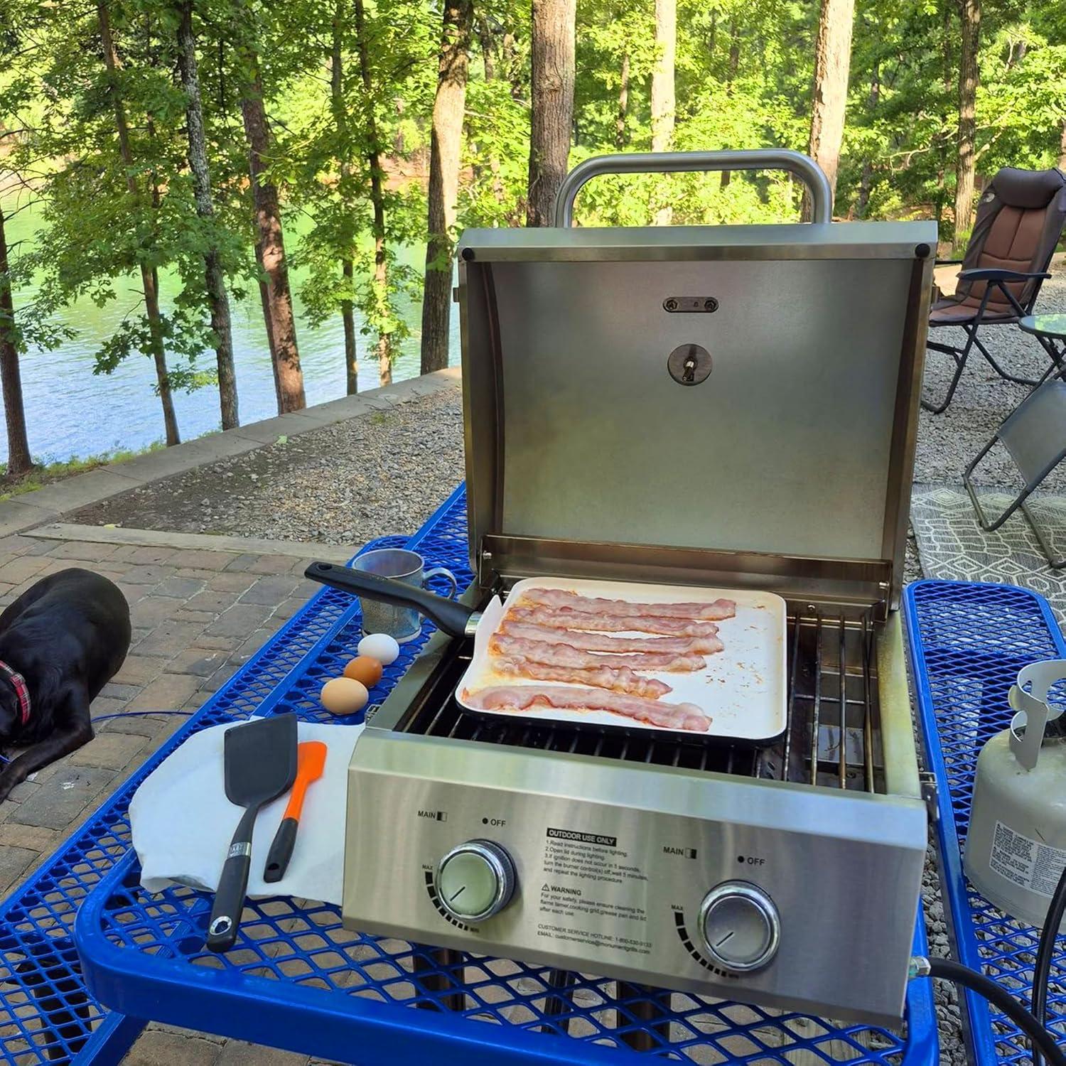 Monument Grills 13742,2-Burner Portable Stainless Steel Tabletop Propane Gas Grill with High Lid and Travel Locks, 15,000 BTU – Perfect for Family BBQs