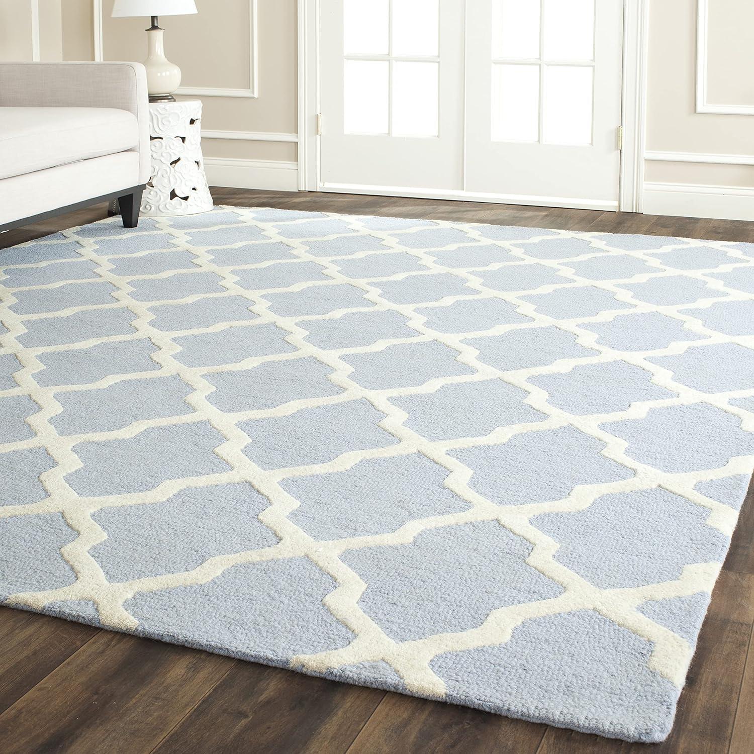 SAFAVIEH Cambridge Liam Geometric Wool Area Rug, Light Blue/Ivory, 7'6" x 9'6"