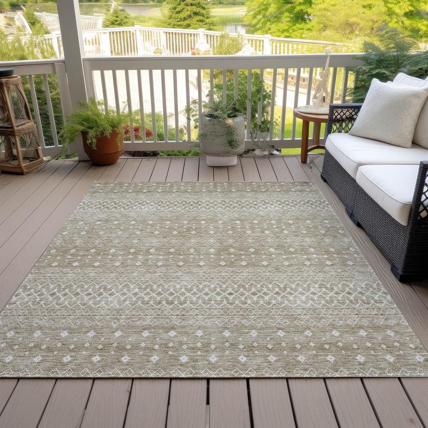 Taupe 9' x 12' Bohemian Synthetic Flat Woven Area Rug