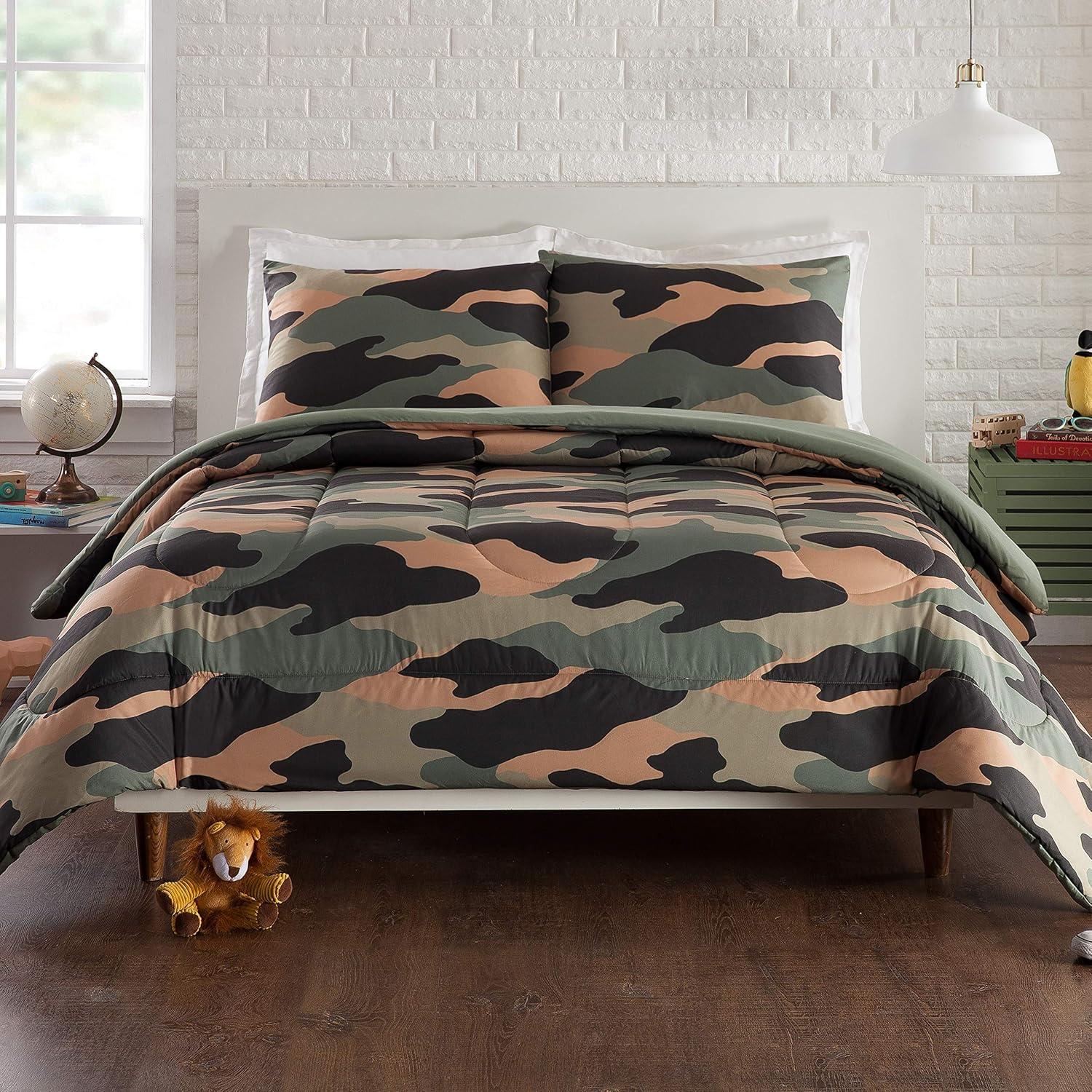 Full Gray Reversible Microfiber Camo Comforter Set