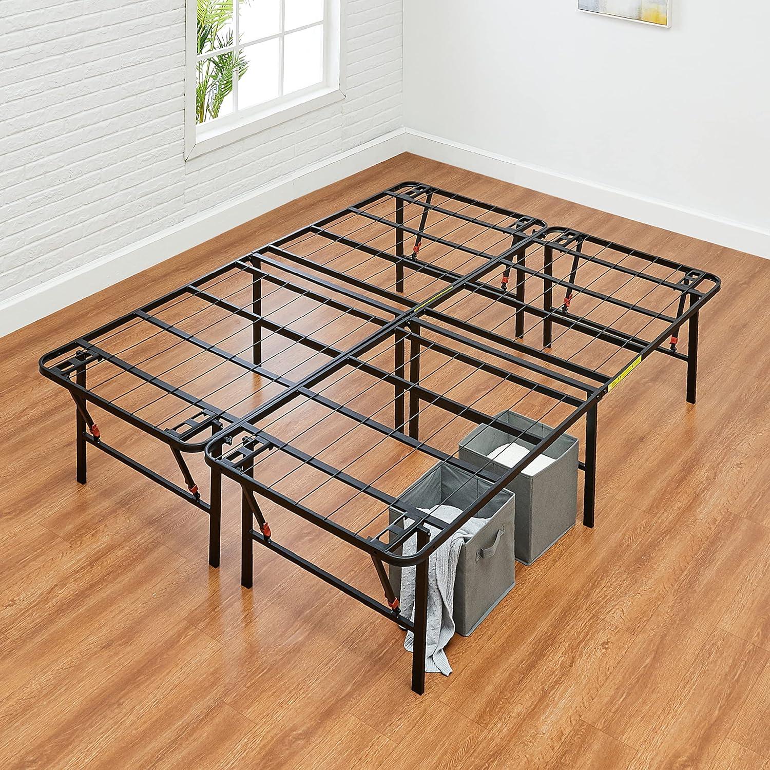 King Black Metal Platform Bed Frame with Storage Drawer