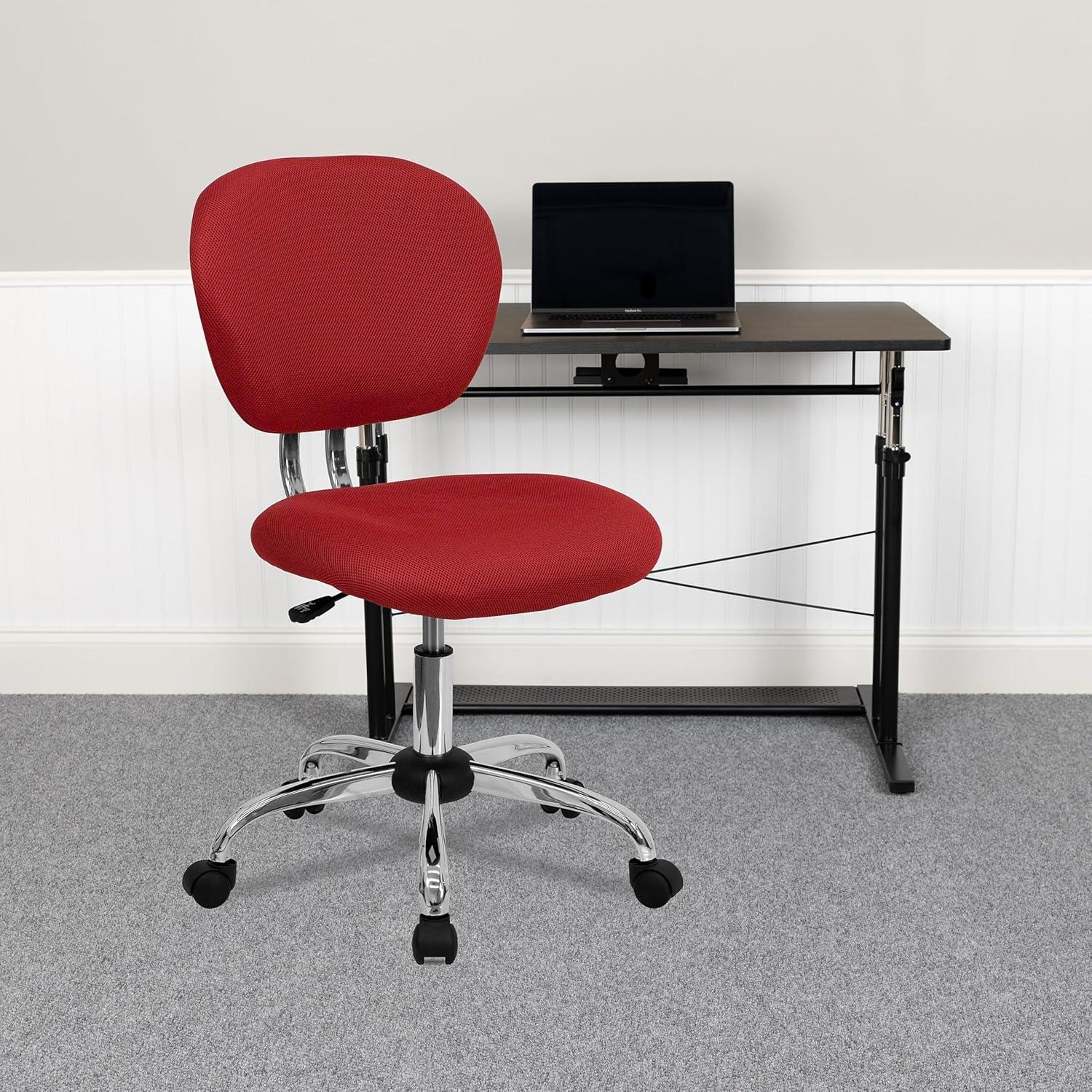 Flash Furniture Mid-Back Red Mesh Padded Swivel Task Office Chair with Chrome Base