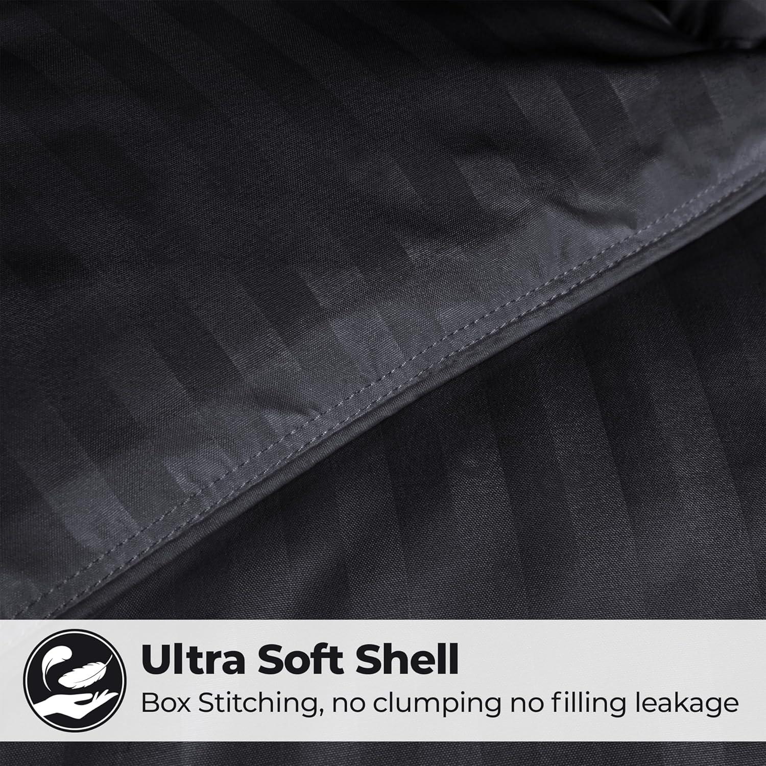 Superior Striped Reversible Box-Quilt Brushed Microfiber Medium Weight Down Alternative Comforter