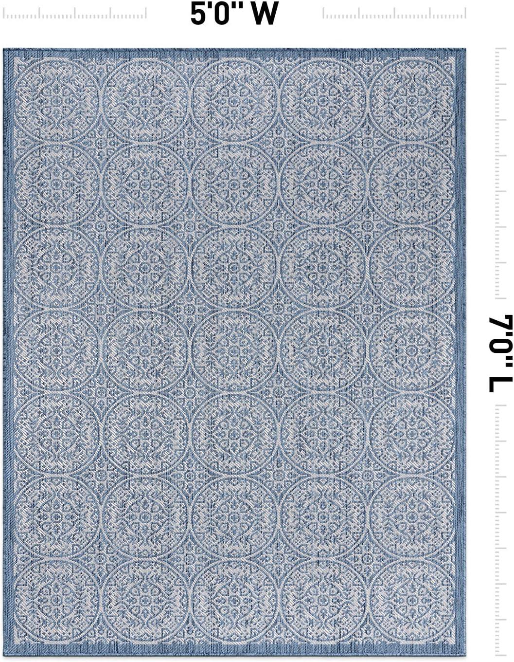 World Rug Gallery Transitional Floral Circles Textured Flat Weave Indoor/Outdoor Area Rug