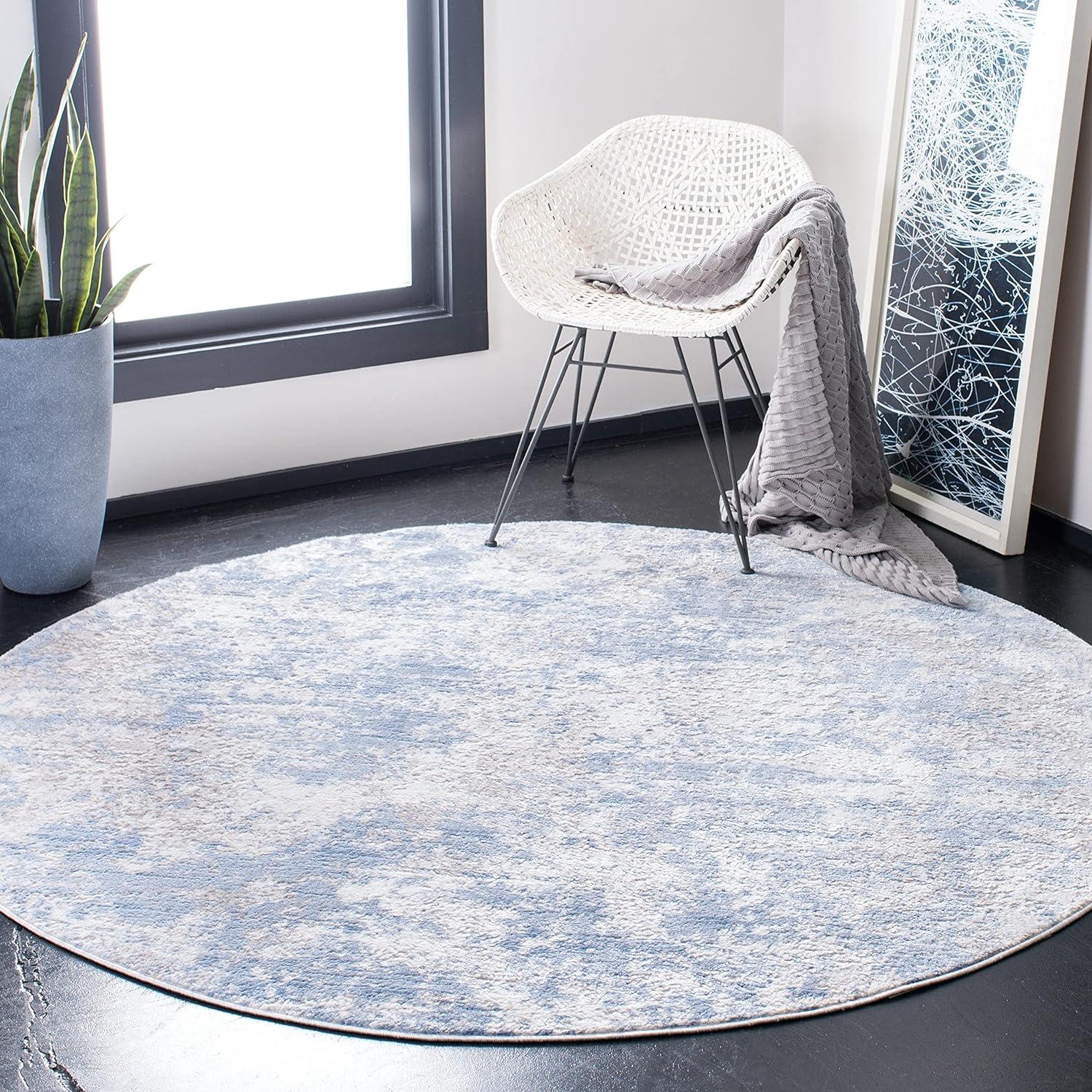 Amelia Abstract Grey & Ivory Round Synthetic Area Rug