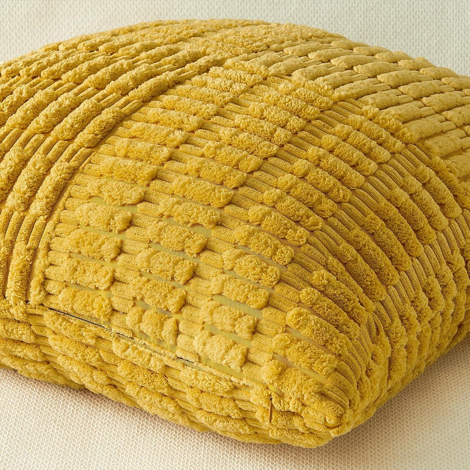 Mustard Yellow Corduroy Decorative Throw Pillow Covers 18x18 Inch