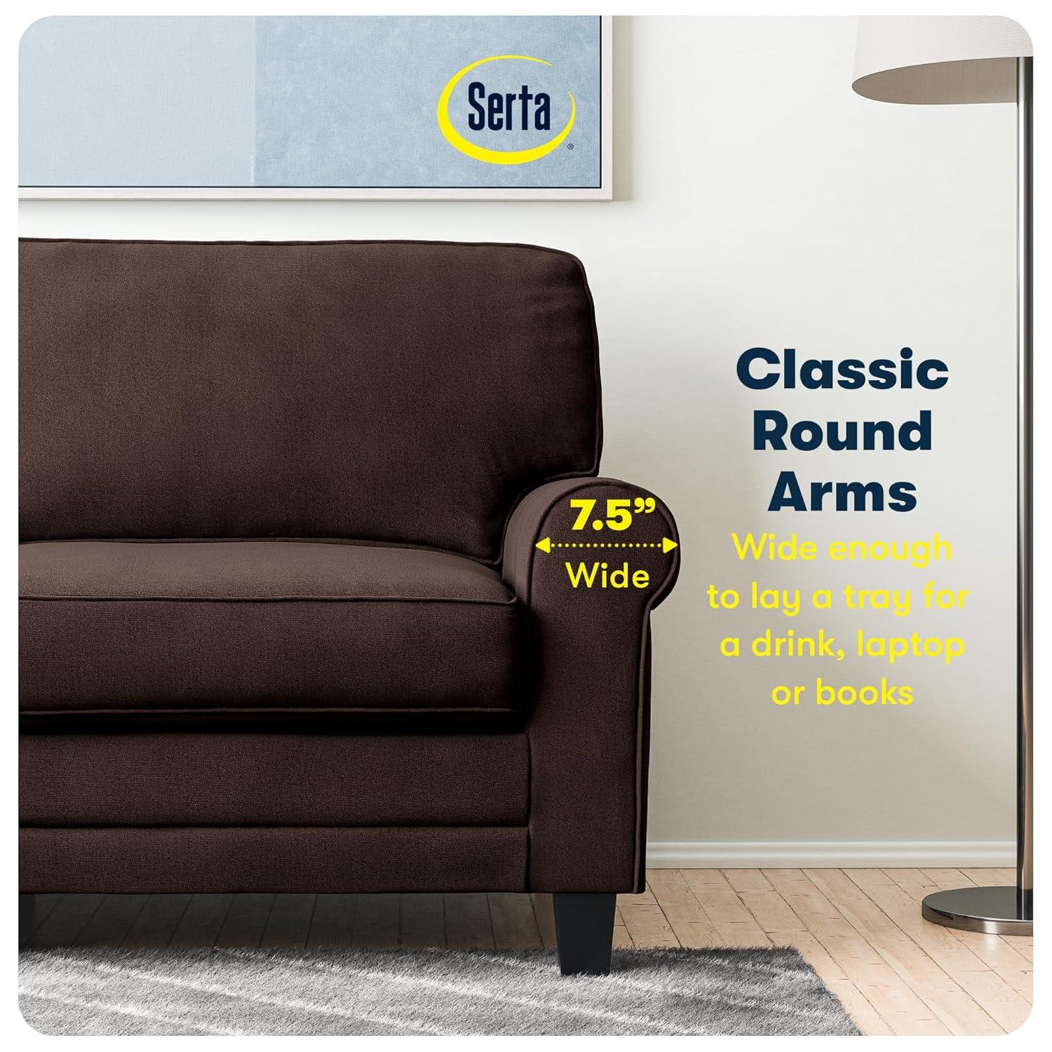 Serta Copenhagen 61" Rolled Arm Sofa, Easy Care Fabric, Soft Pillow Back, Pocket Coil Seat Cushions