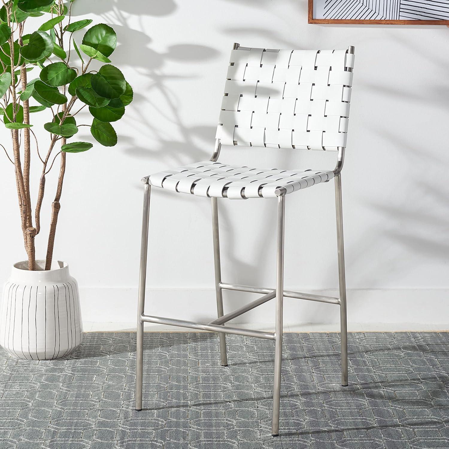 Olenna Woven Counter Stool - BST3011 - White/Silver - Safavieh