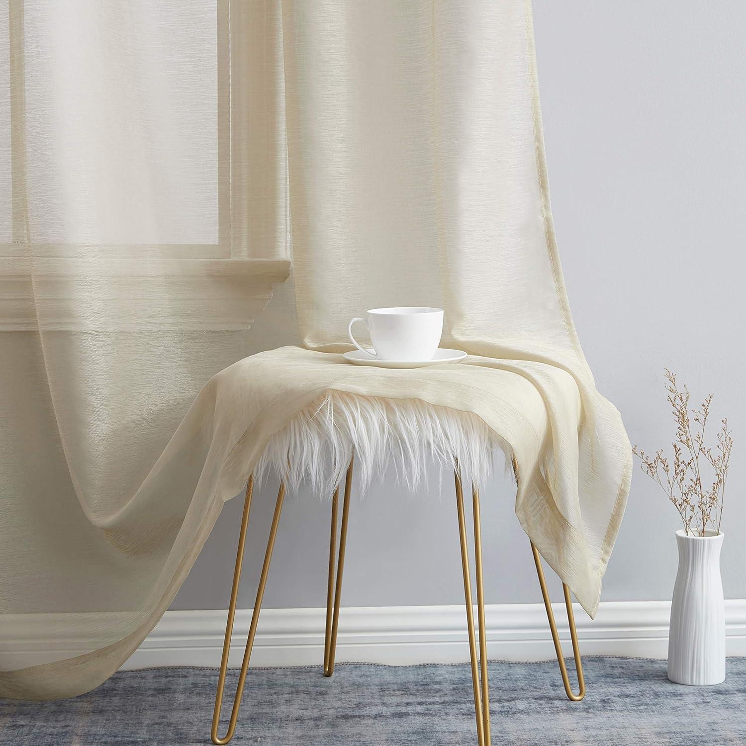 HLC.ME Lauren Semi Sheer Light Filtering Transparent Pocket Top & Back Tab Lightweight Window Curtain Panels, Set of 2 - Beige, 54 W x 63 L
