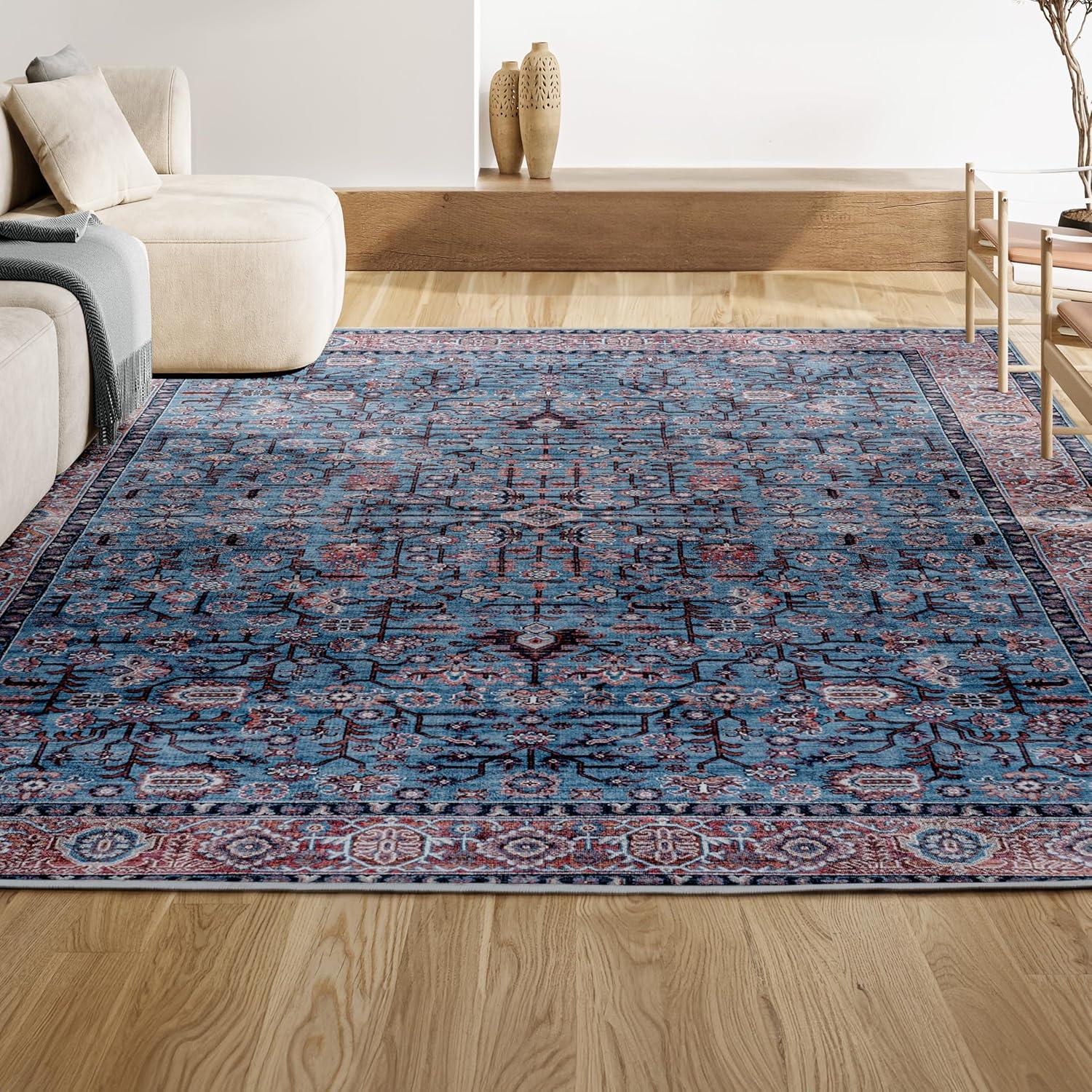 Kemer All-Over Persian Machine-Washable Blue/Red/Brown 3 ft. x 5 ft. Area Rug - JONATHAN Y
