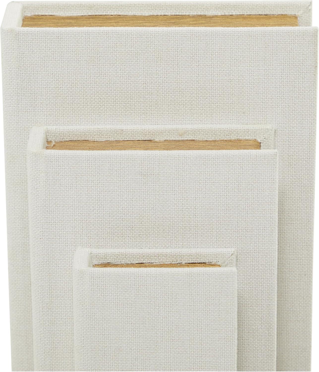 White Linen Fabric Rectangular Lidded Storage Boxes with Dividers