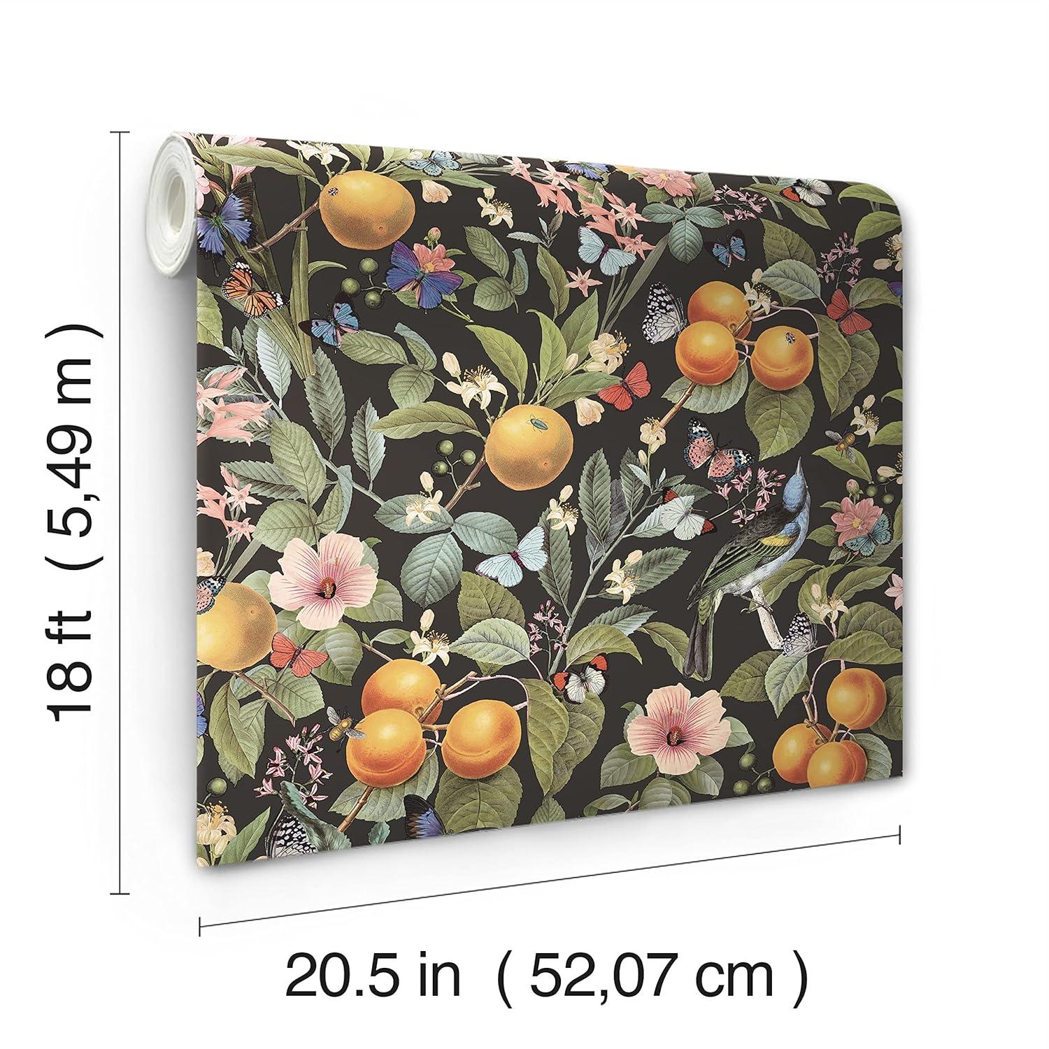 RoomMates Citrus Green Peel and Stick Wallpaper: Removable Adhesive Botanical Floral & Fruit Design, Farmhouse Style, 30.75 Sq Ft Coverage