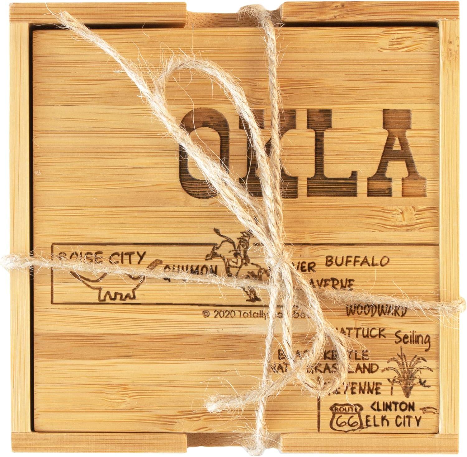 Oklahoma State Puzzle Bamboo Coaster Set with Case