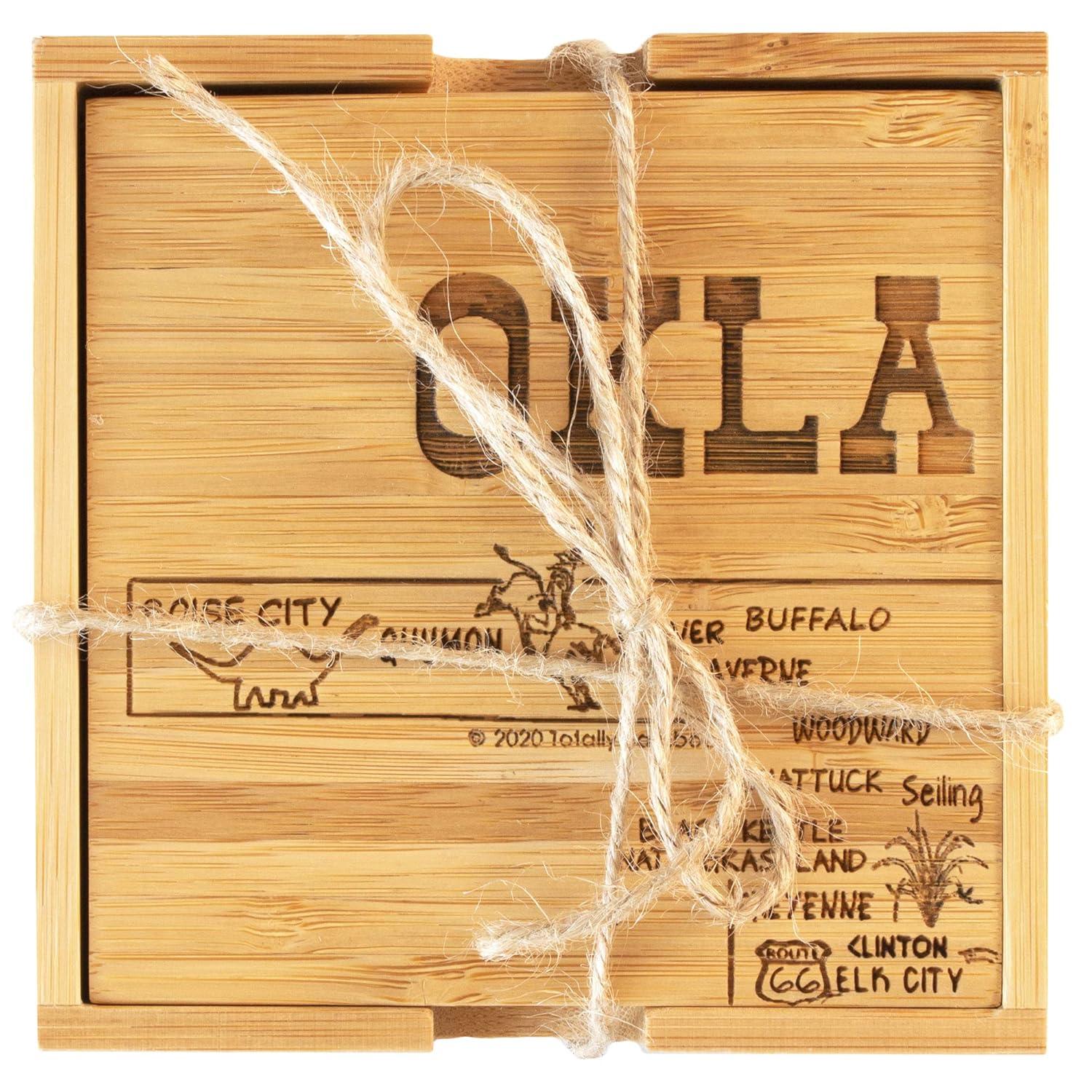 Oklahoma State Puzzle Bamboo Coaster Set with Case