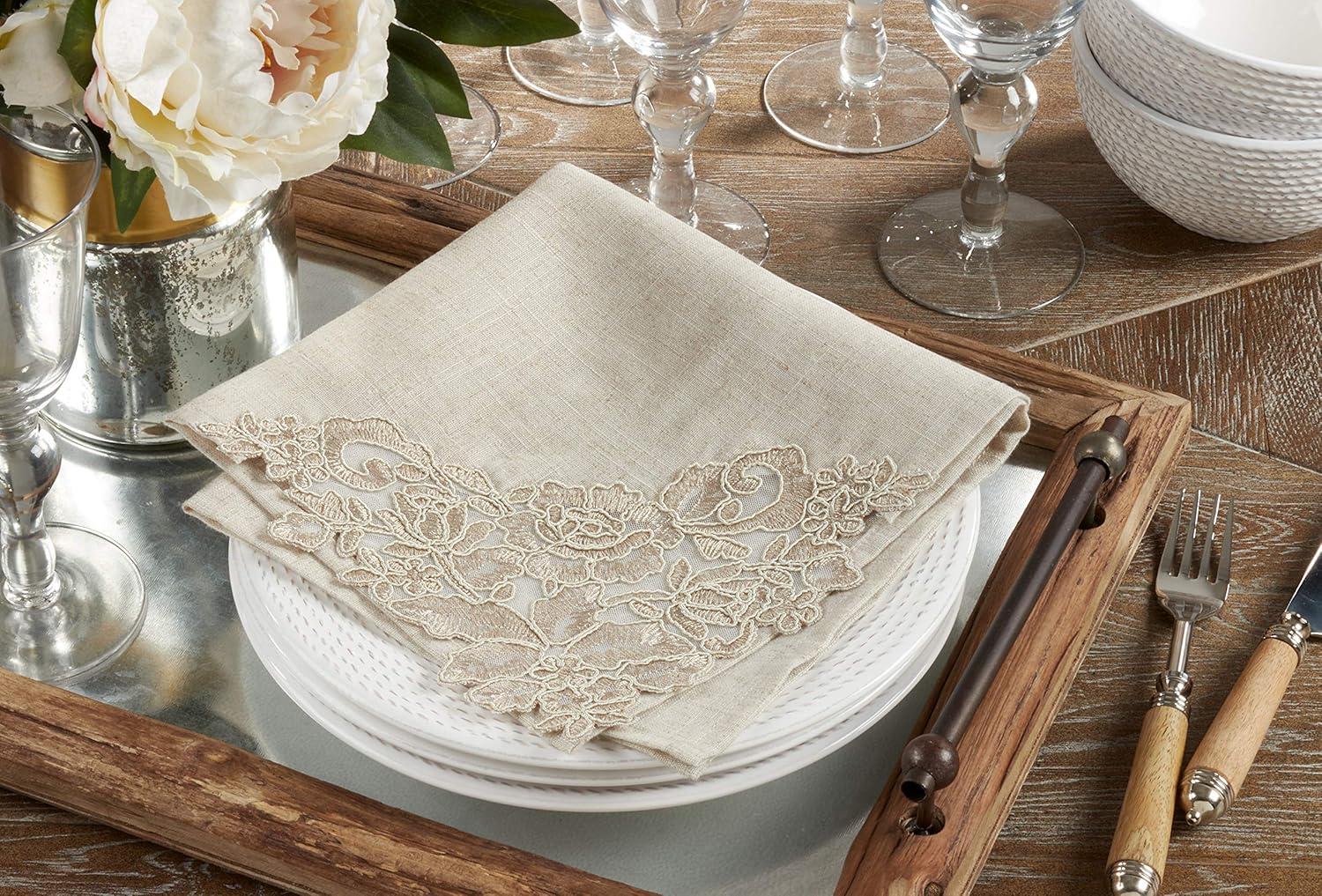 Saro Lifestyle Embroidered Design Lace Napkin and Placemat Set -  ( 1 placemat and 1 napkin)