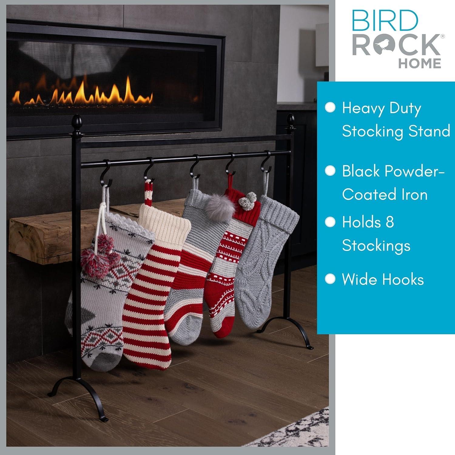 BIRDROCK HOME 8 Hook Christmas Stocking Holder Stand - Black