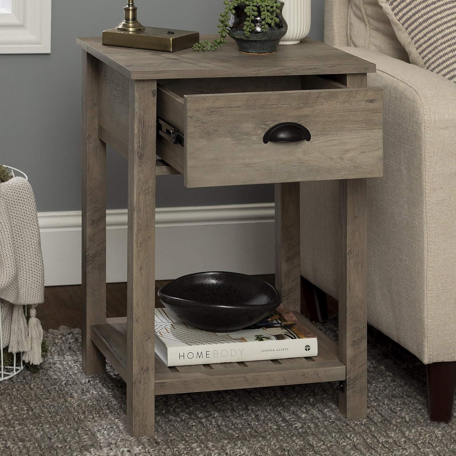 Walker Edison Country 18" Single Drawer Engineered Wood Nightstand in Gray