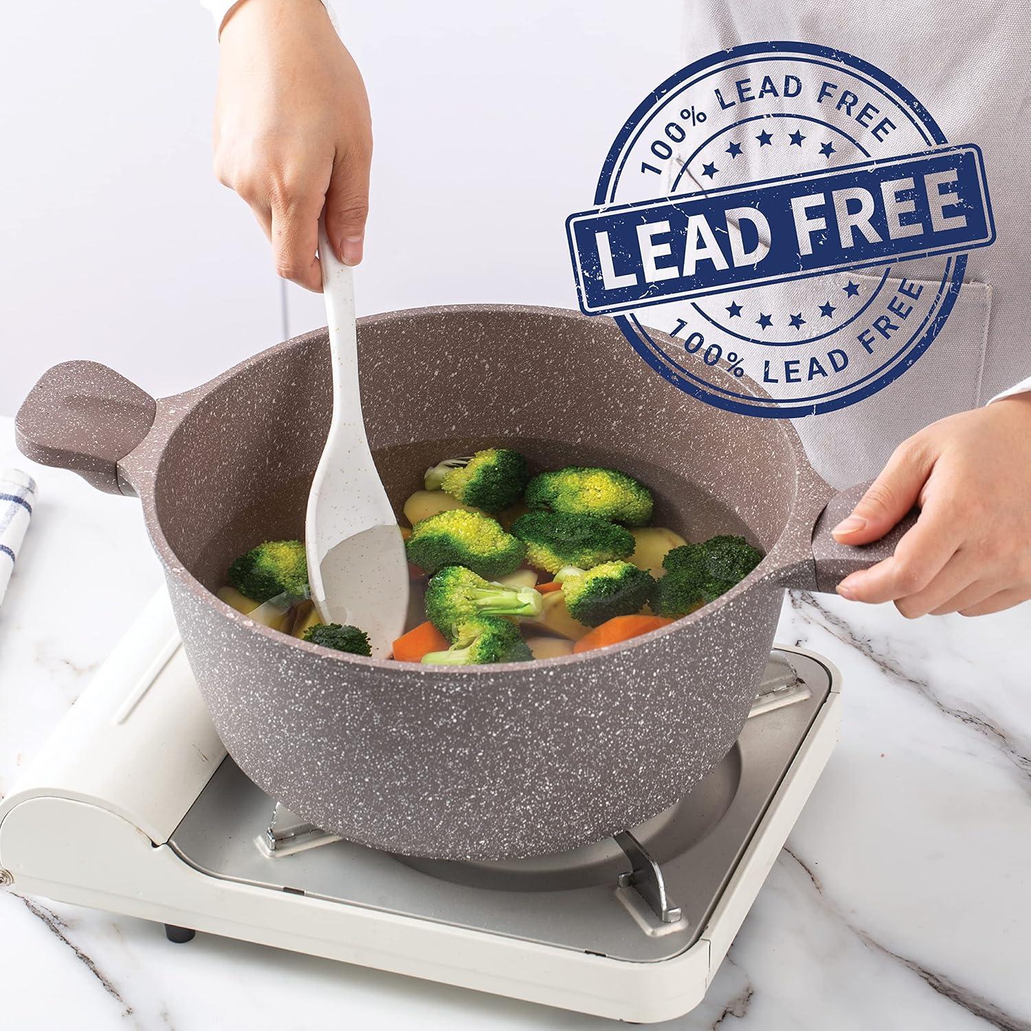 Chocolate Brown Non-Stick Cast Aluminum Cookware Set with Glass Lids, 6 Pc.