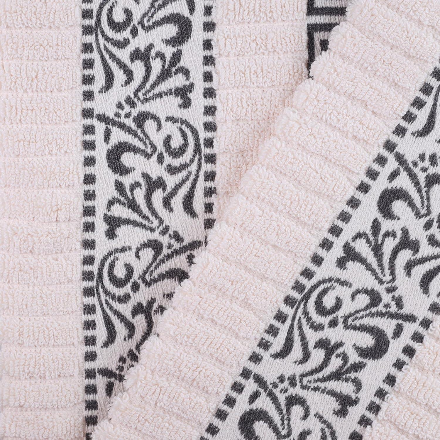 Superior Athens 6-Piece Cotton Greek Scroll Towel Set, Ivory-Gray
