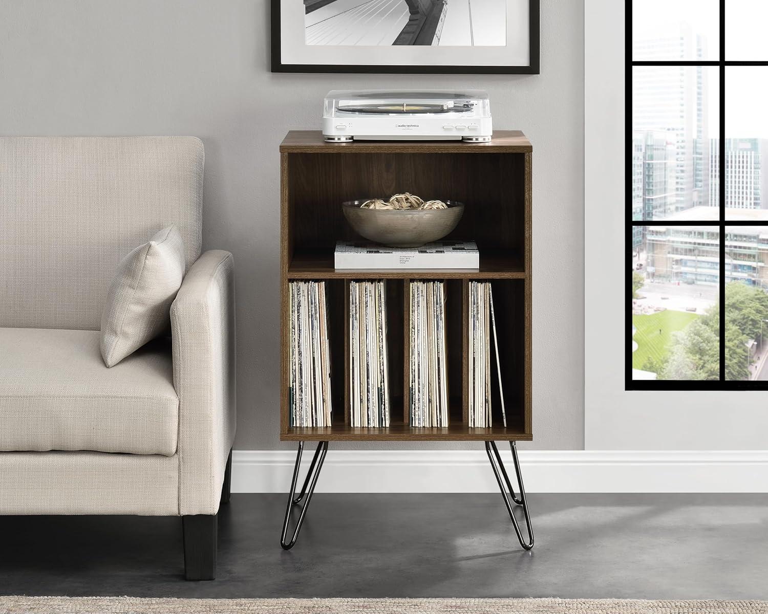 Mid-Century Modern Walnut Turntable Stand with Hairpin Legs