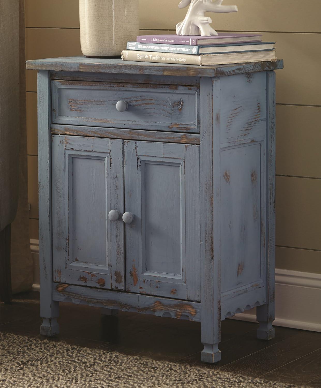 Alaterre Furniture Country Cottage Rustic Accent Cabinet, Sideboard Buffet Cabinet with Storage Drawer and Two Doors, Blue Antique Finish