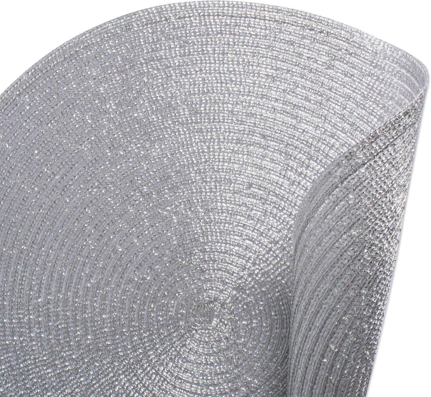 Metallic Silver Round Polypropylene Woven Placemat (Set of 6)
